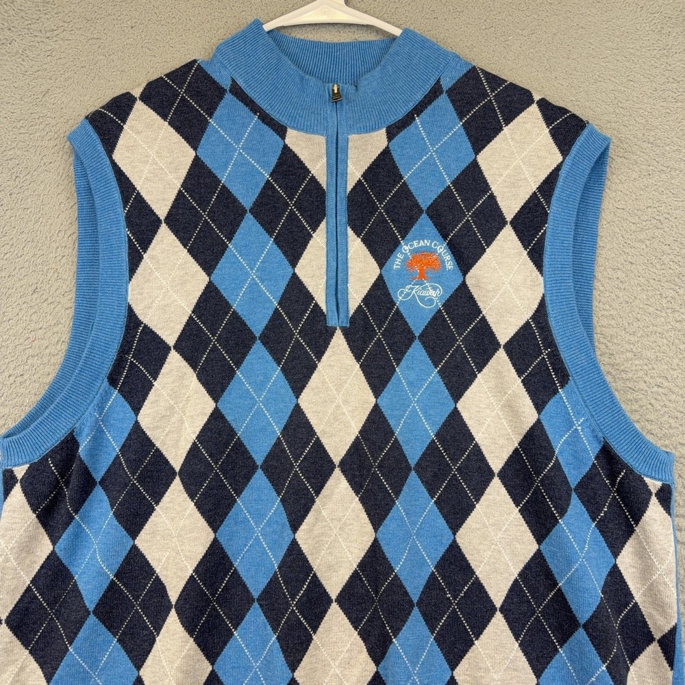 Greg Norman Sweater Vest Mens XL Argyle Quarter Zip Golf Ocean Course Kiawah - Picture 3 of 13